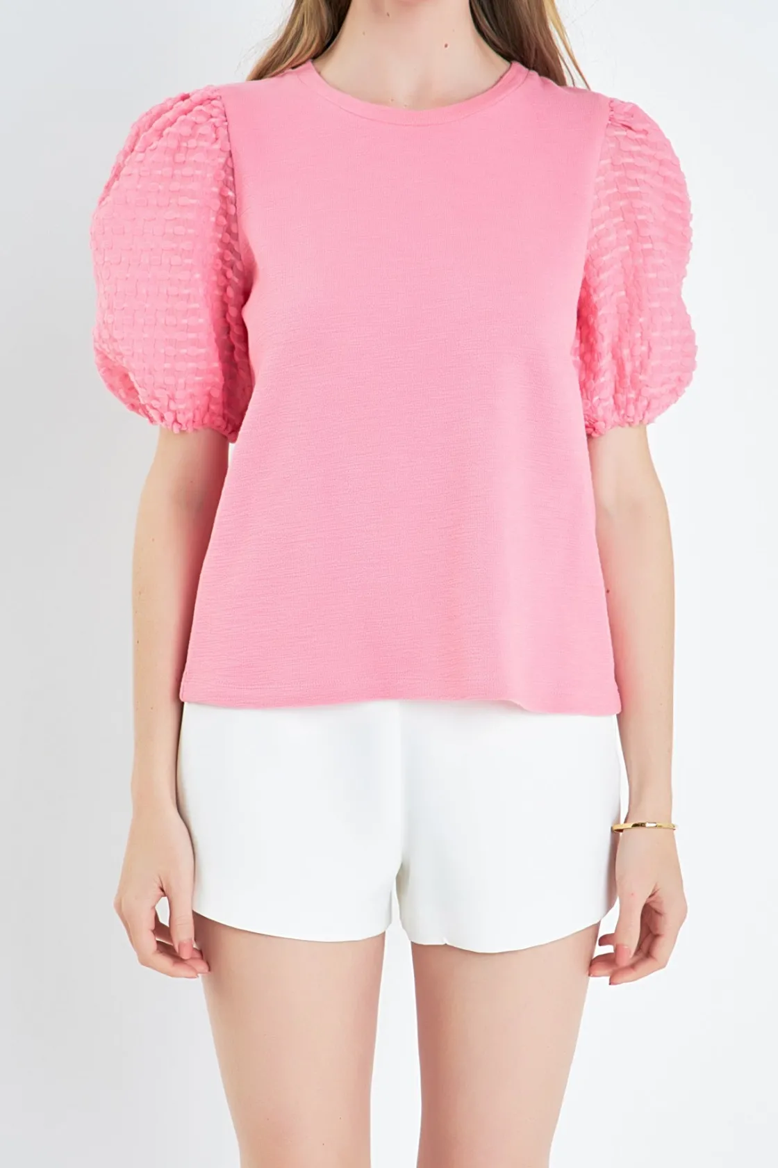 english_factory__textured_0-3.webp ENGLISH FACTORY Tops*- Textured Sleeve T-Shirt PINK