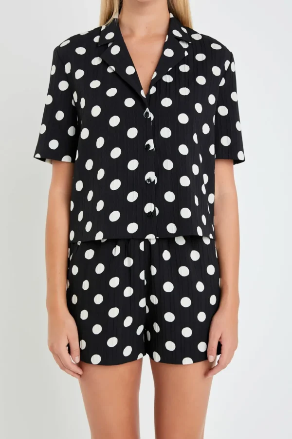 ENGLISH FACTORY Matching Sets | Shirts & Blouses*- Textured Dots Short Sleeves Shirts