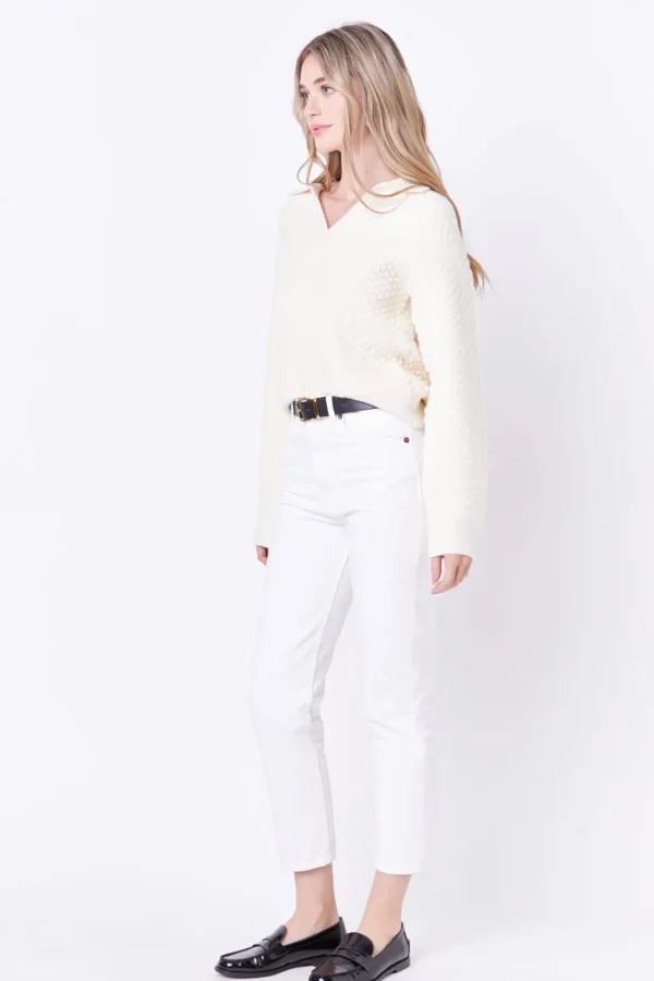 ENGLISH FACTORY Sweaters & Knits*- Textured V-neckline Sweater IVORY