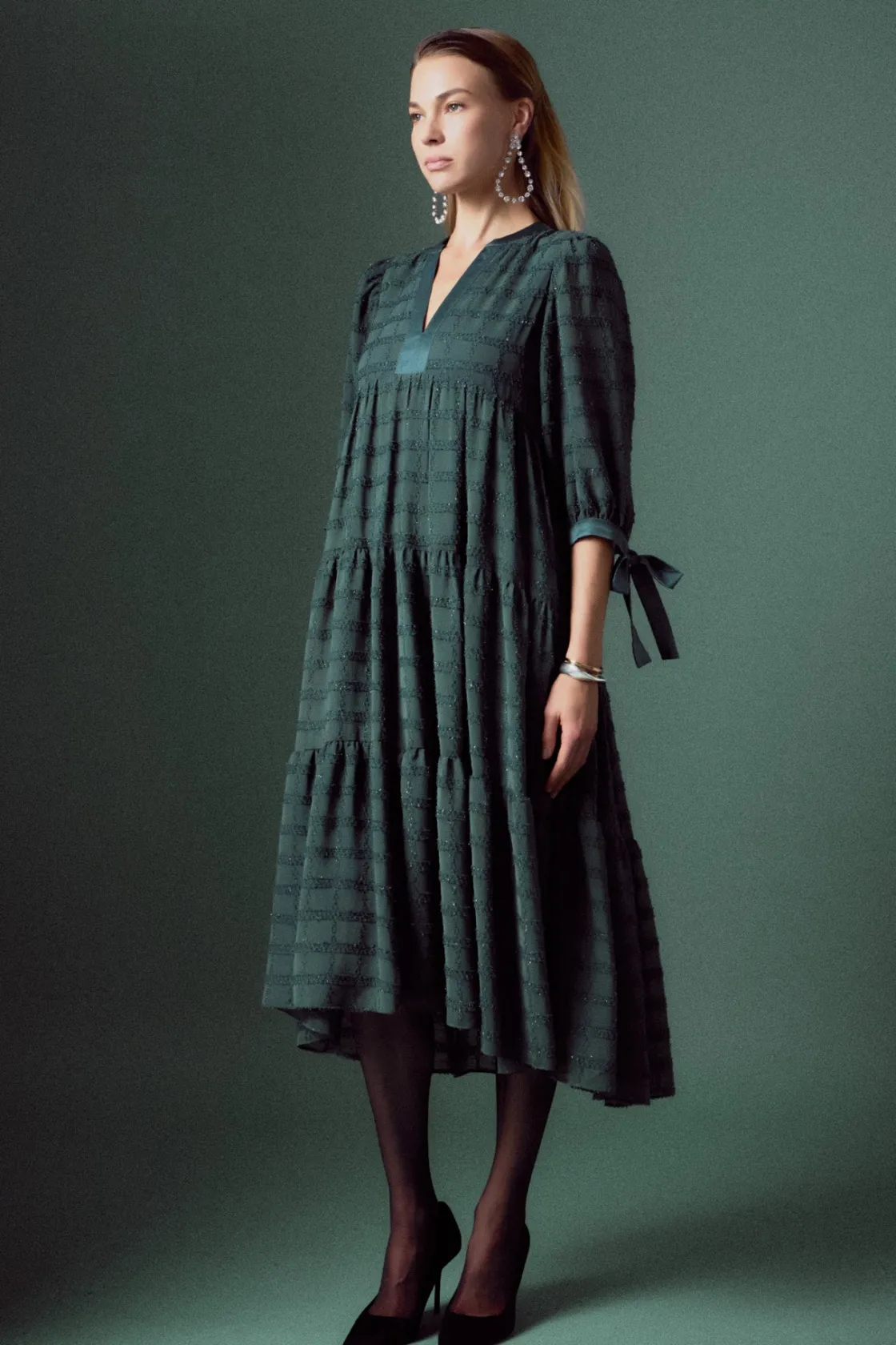 english_factory__textured_1-17.webp ENGLISH FACTORY Boho Dresses | Tops*- Textured Gridded Chiffon Dress