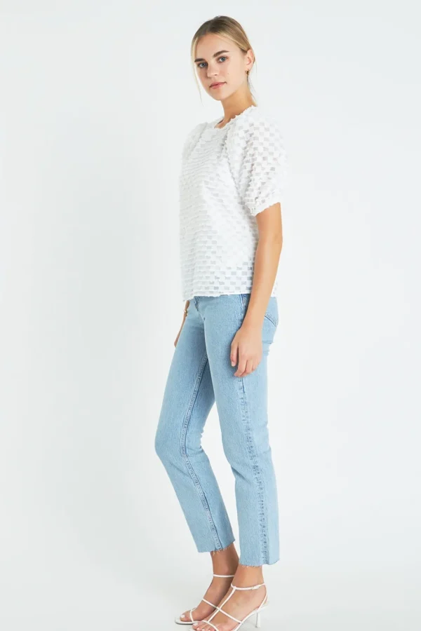ENGLISH FACTORY Tops*- Textured Puff Sleeve Top WHITE