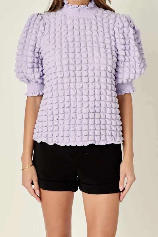 ENGLISH FACTORY Tops*- Textured Mock Neck Short Sleeve Blouse