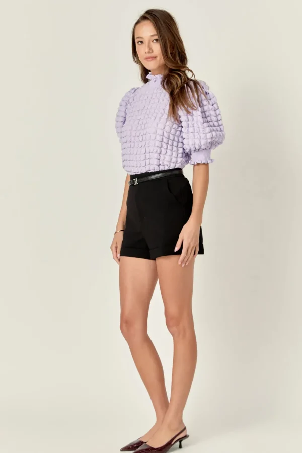 ENGLISH FACTORY Tops*- Textured Mock Neck Short Sleeve Blouse