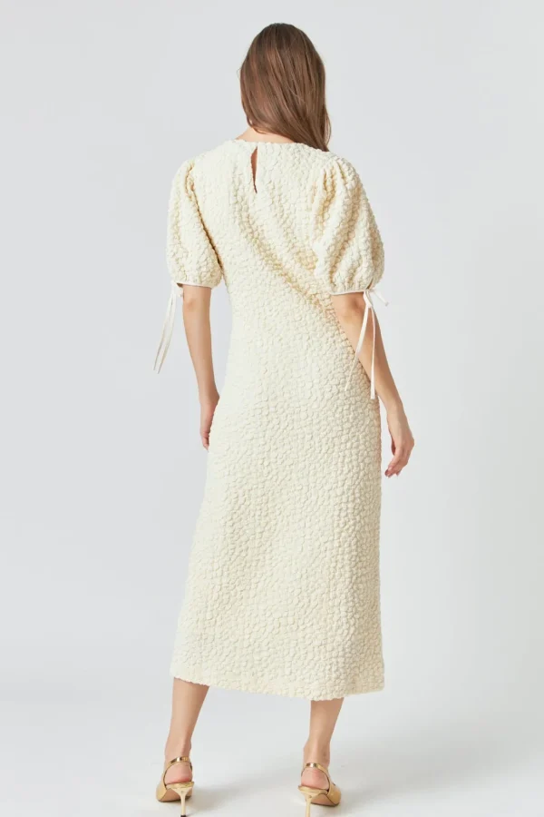 ENGLISH FACTORY Puff Sleeve | Tops*- Textured Fabric Smocked Midi Dress