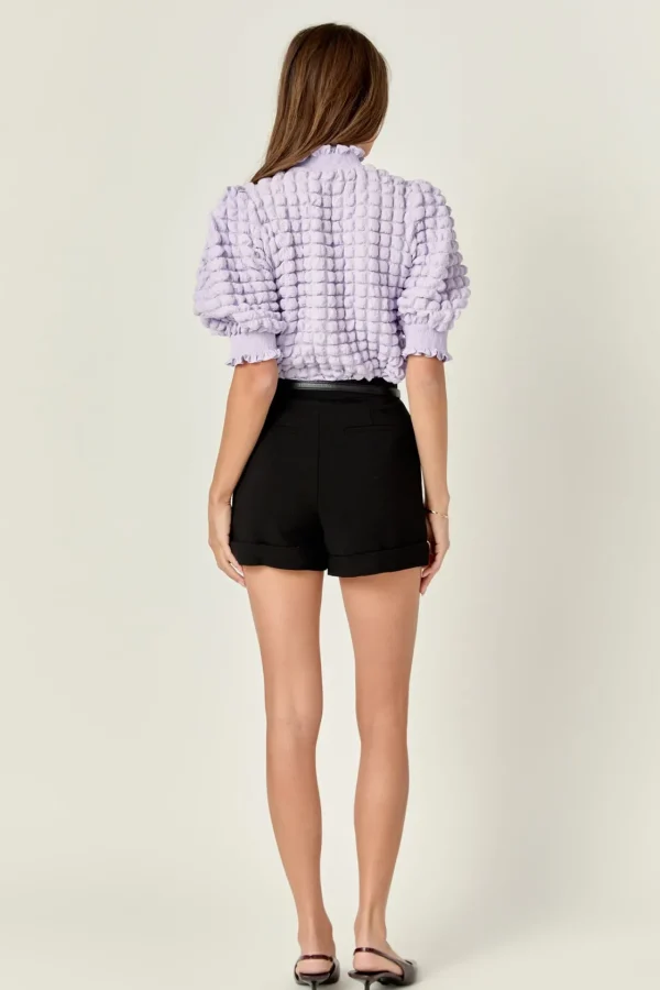ENGLISH FACTORY Tops*- Textured Mock Neck Short Sleeve Blouse
