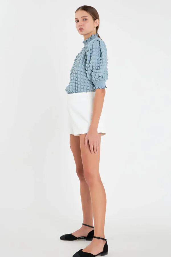 ENGLISH FACTORY Tops*- Textured Mock Neck Short Sleeve Blouse