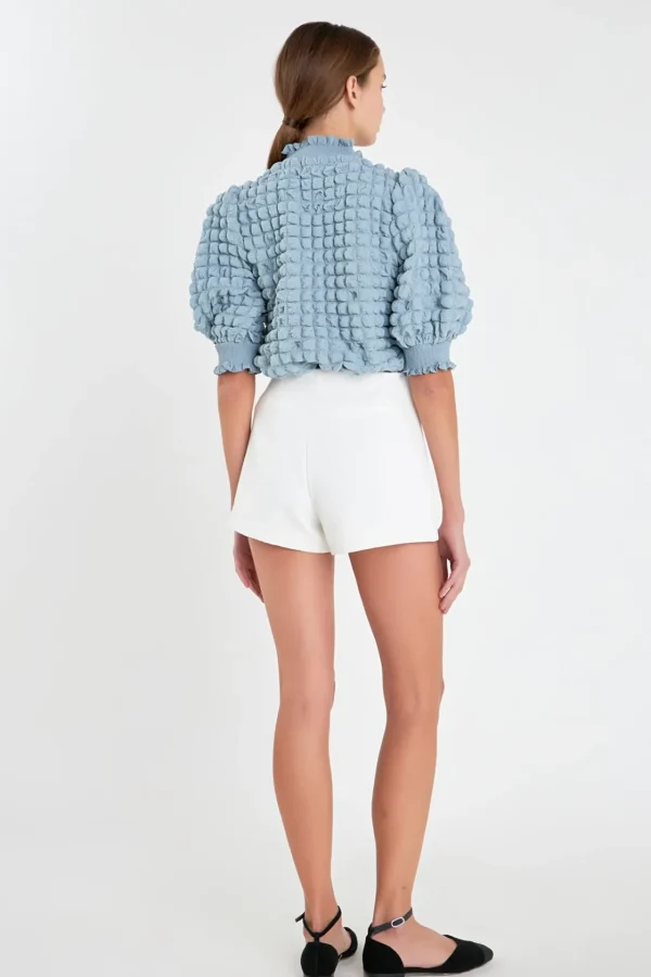 ENGLISH FACTORY Tops*- Textured Mock Neck Short Sleeve Blouse