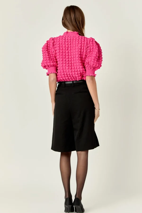 ENGLISH FACTORY Tops*- Textured Mock Neck Short Sleeve Blouse