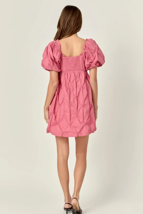 ENGLISH FACTORY Puff Sleeve | Tops*- Textured Babydoll Mini Dress MAUVE