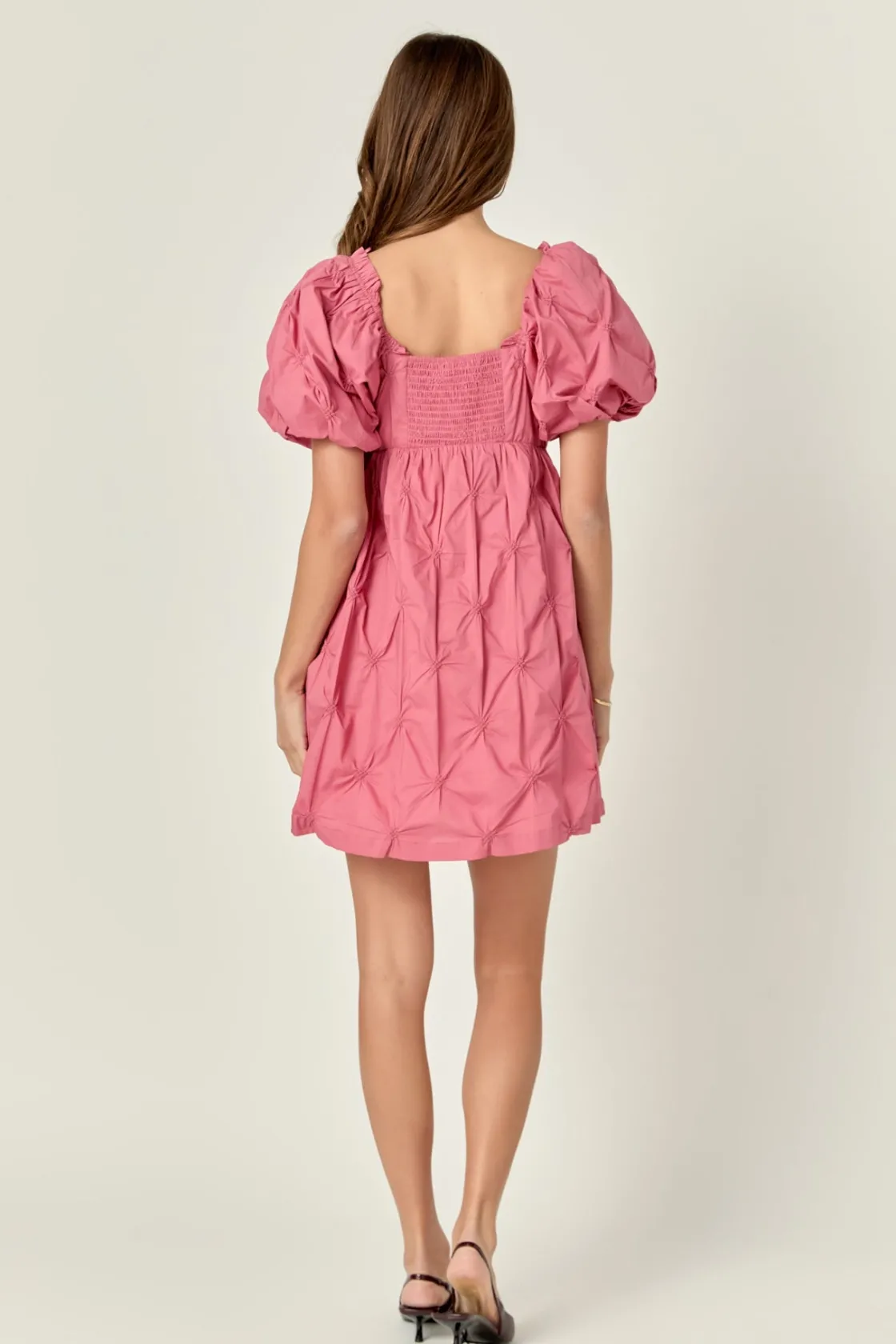 english_factory__textured_2-15.webp ENGLISH FACTORY Puff Sleeve | Tops*- Textured Babydoll Mini Dress MAUVE