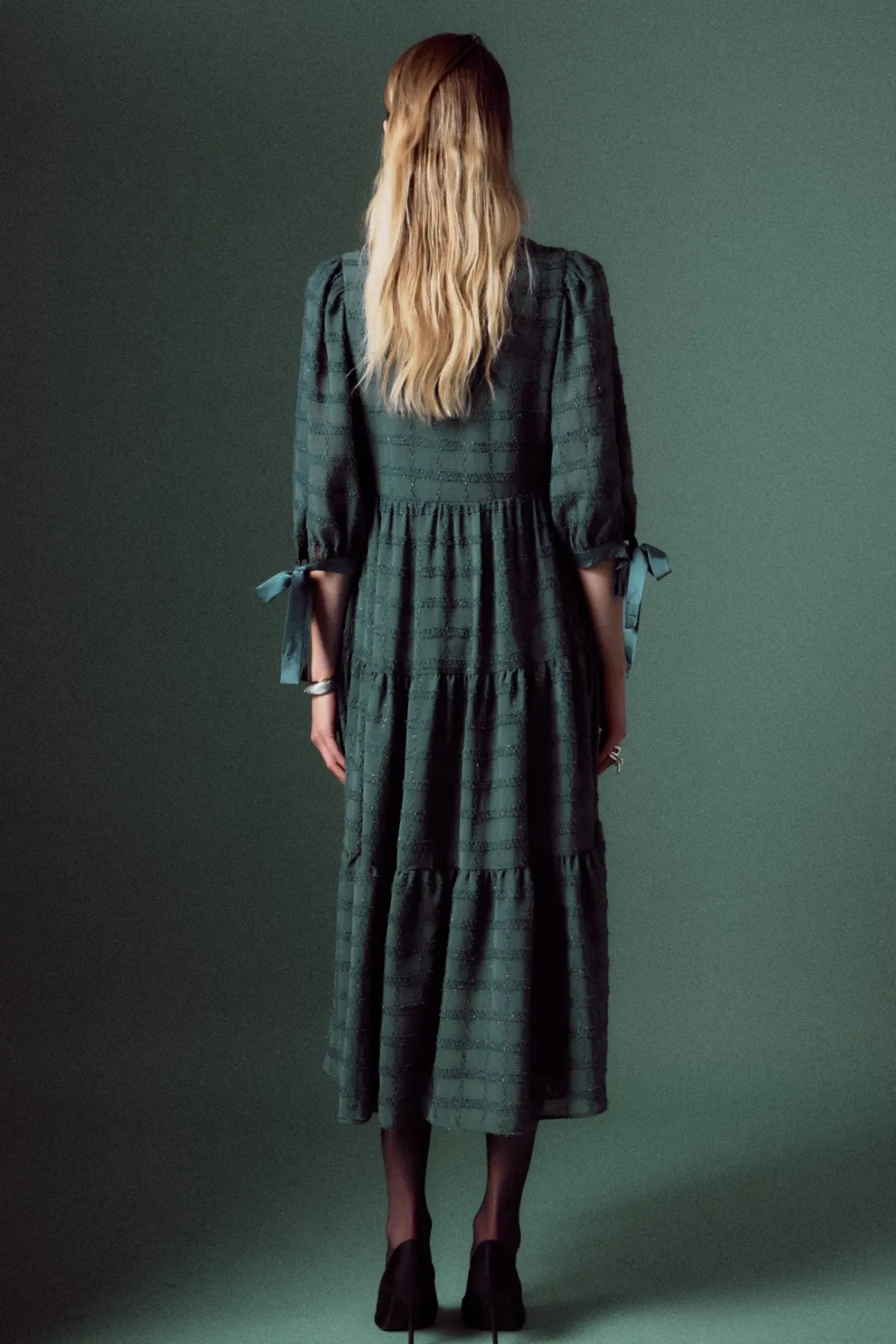 english_factory__textured_2-17.webp ENGLISH FACTORY Boho Dresses | Tops*- Textured Gridded Chiffon Dress