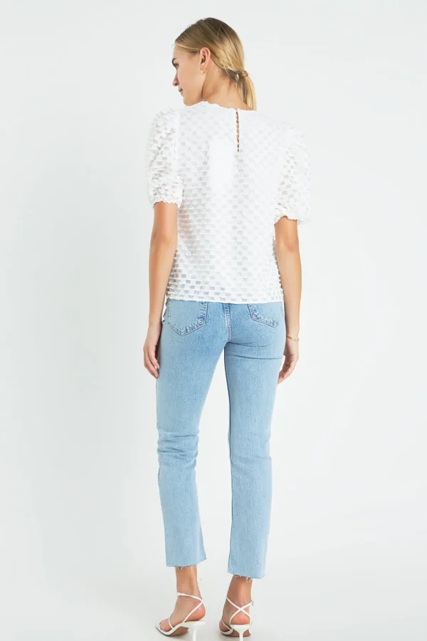 ENGLISH FACTORY Tops*- Textured Puff Sleeve Top WHITE