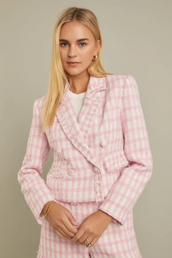 ENGLISH FACTORY Matching Sets | Blazers*- Textured Checkered Double Breasted Blazer