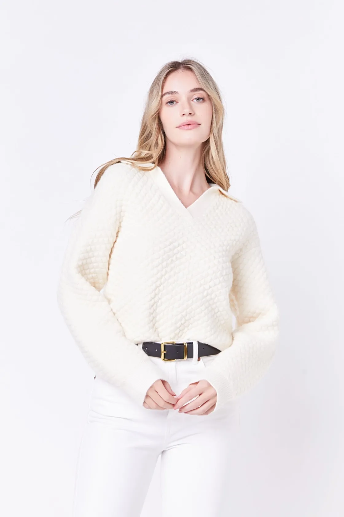 english_factory__textured_3-12.webp ENGLISH FACTORY Sweaters & Knits*- Textured V-neckline Sweater IVORY