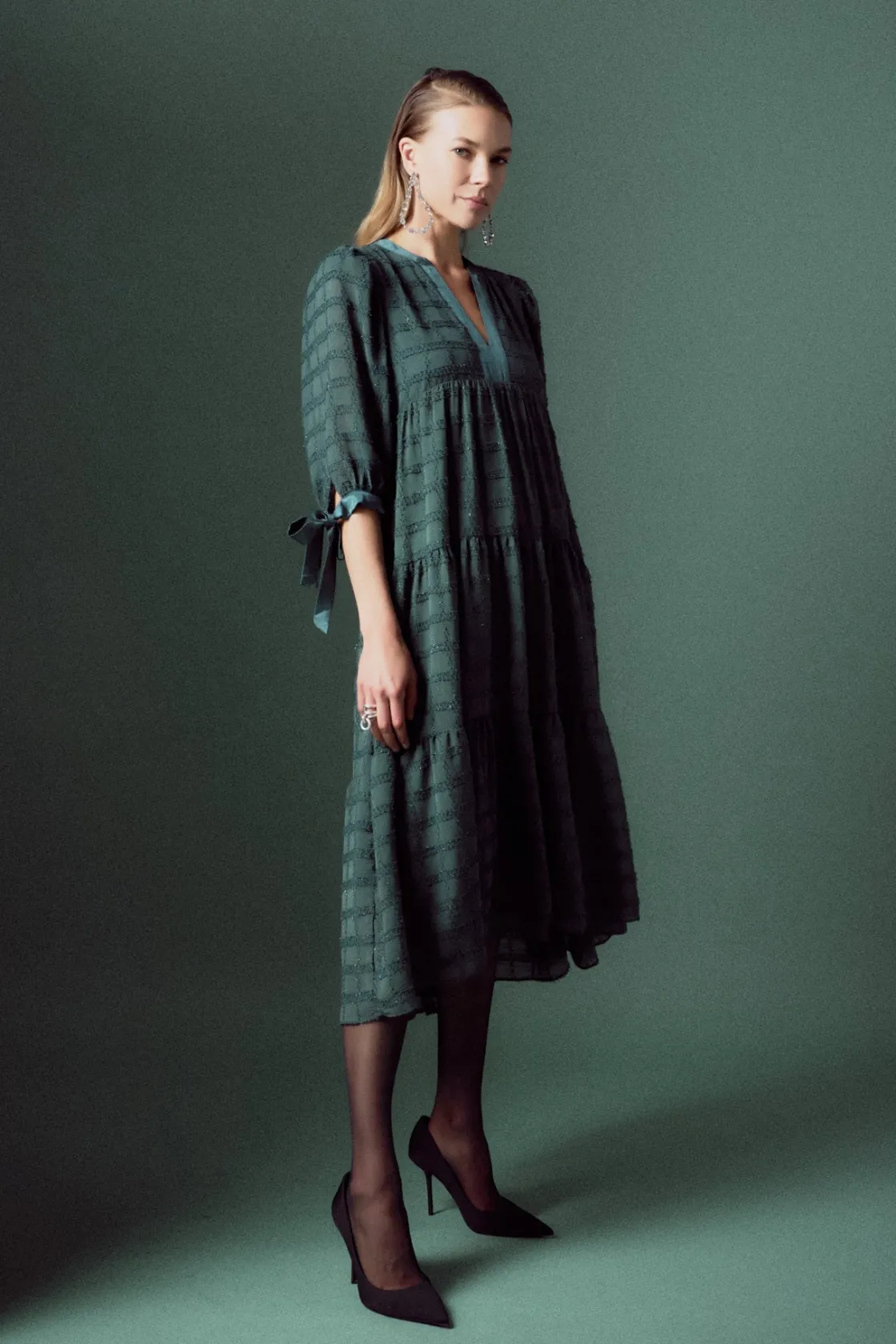 english_factory__textured_3-17.webp ENGLISH FACTORY Boho Dresses | Tops*- Textured Gridded Chiffon Dress