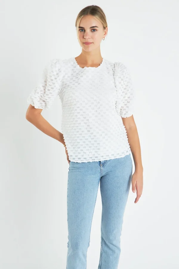 ENGLISH FACTORY Tops*- Textured Puff Sleeve Top WHITE