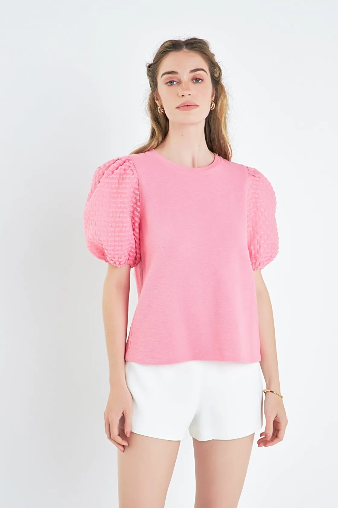 english_factory__textured_3-3.webp ENGLISH FACTORY Tops*- Textured Sleeve T-Shirt PINK