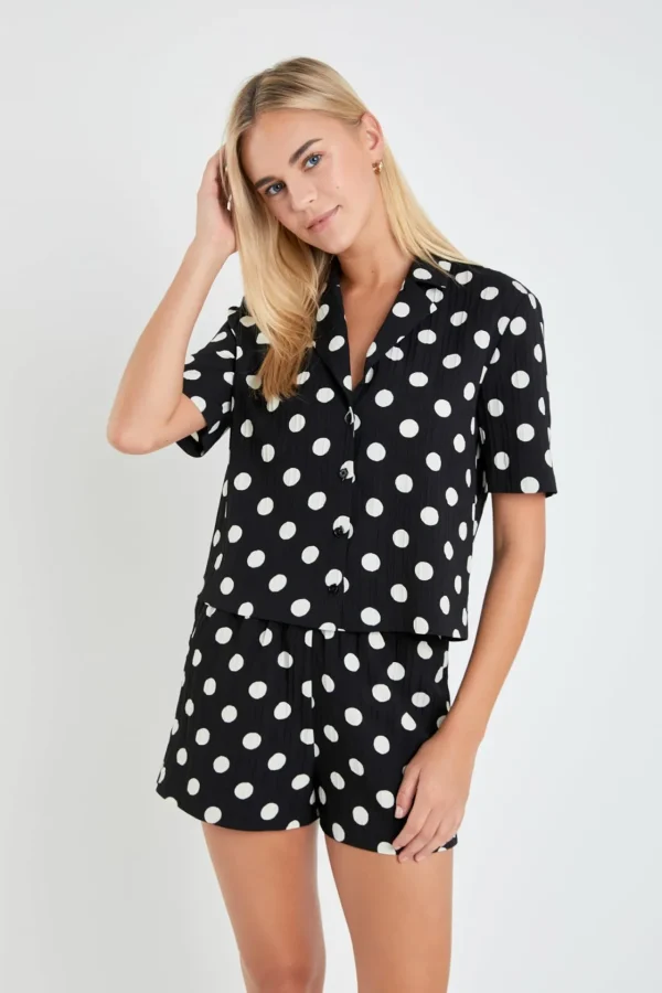 ENGLISH FACTORY Matching Sets | Shirts & Blouses*- Textured Dots Short Sleeves Shirts