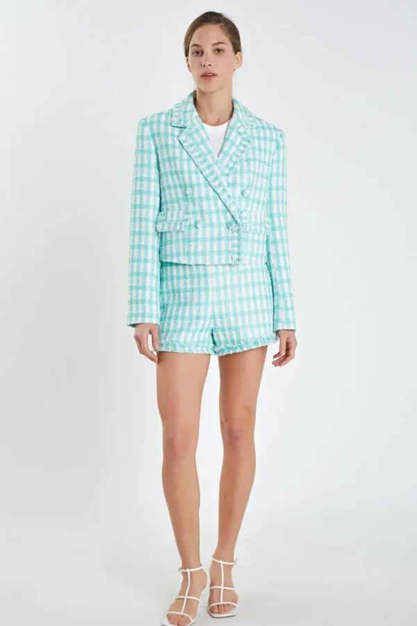 ENGLISH FACTORY Matching Sets | Blazers*- Textured Checkered Double Breasted Blazer
