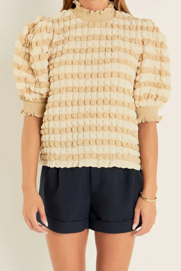 ENGLISH FACTORY Tops*- Textured Mock Neck Short Sleeve Blouse