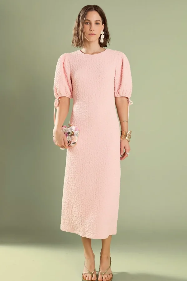 ENGLISH FACTORY Puff Sleeve | Tops*- Textured Fabric Smocked Midi Dress