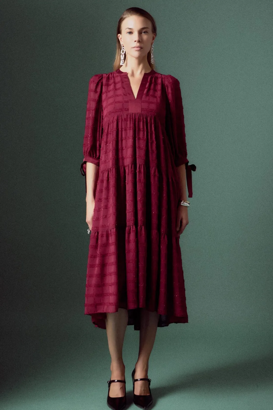 english_factory__textured_4-8.webp ENGLISH FACTORY Boho Dresses | Tops*- Textured Gridded Chiffon Dress