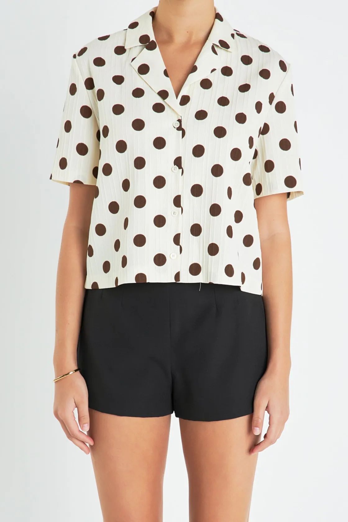 english_factory__textured_5-4.webp ENGLISH FACTORY Matching Sets | Shirts & Blouses*- Textured Dots Short Sleeves Shirts