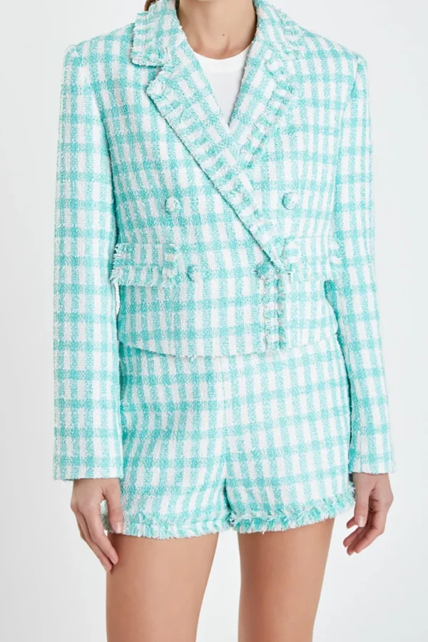 ENGLISH FACTORY Matching Sets | Blazers*- Textured Checkered Double Breasted Blazer