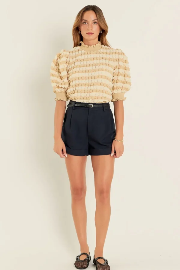 ENGLISH FACTORY Tops*- Textured Mock Neck Short Sleeve Blouse