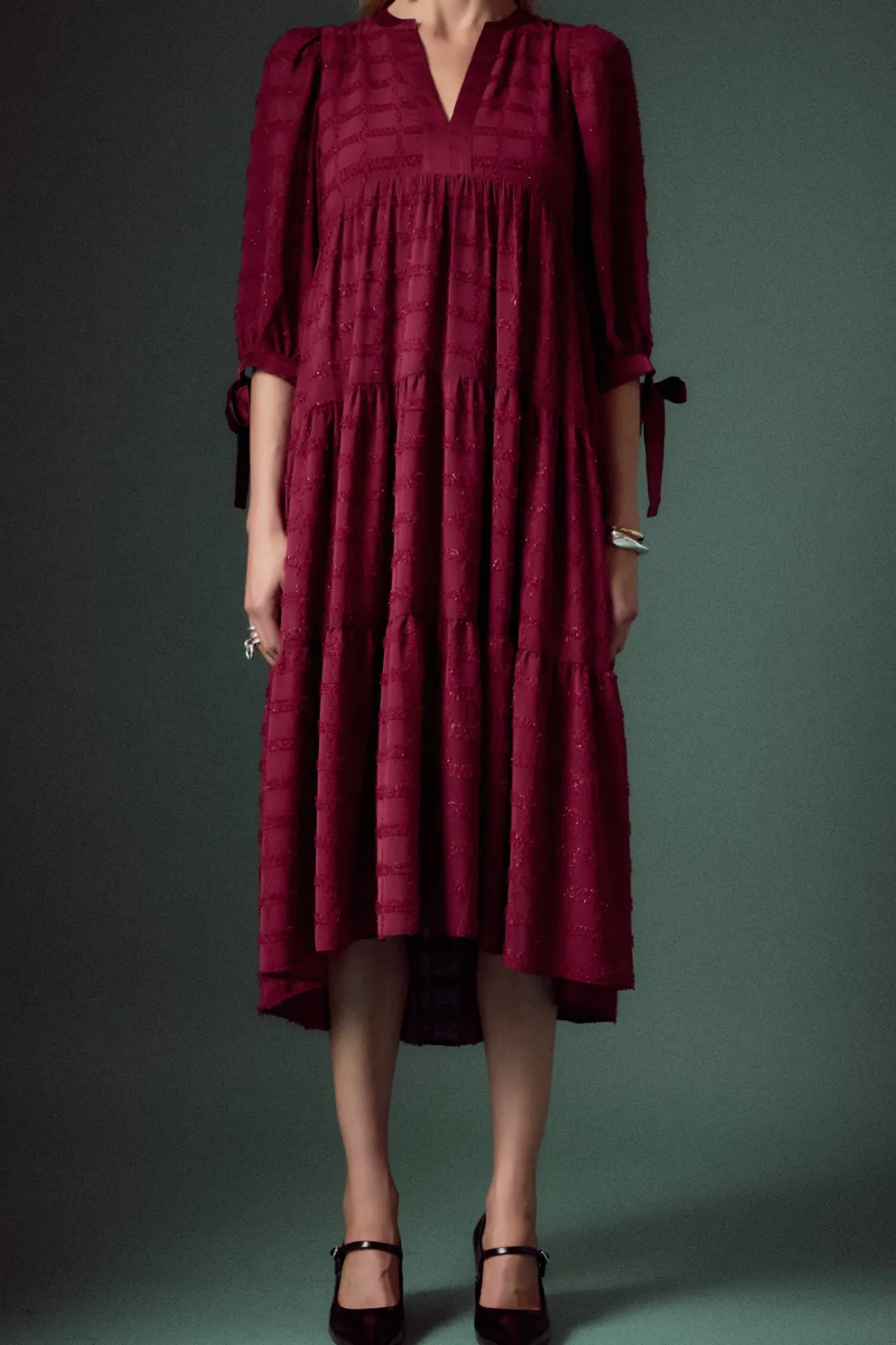 english_factory__textured_5-8.webp ENGLISH FACTORY Boho Dresses | Tops*- Textured Gridded Chiffon Dress
