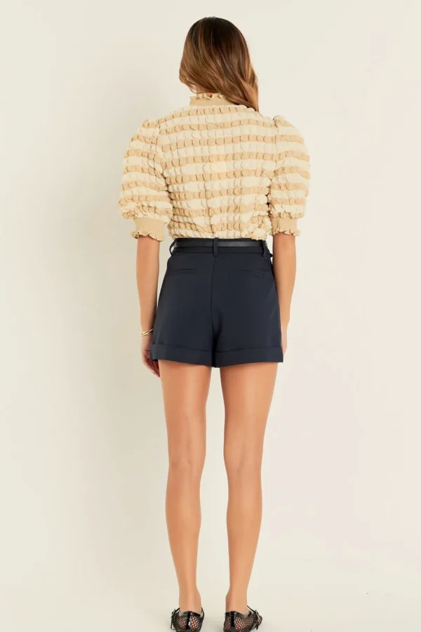 ENGLISH FACTORY Tops*- Textured Mock Neck Short Sleeve Blouse
