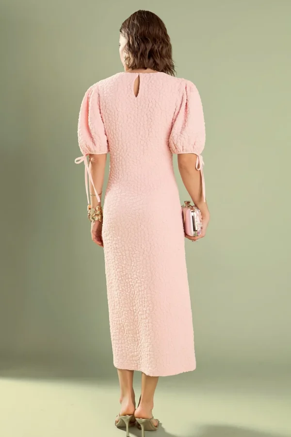 ENGLISH FACTORY Puff Sleeve | Tops*- Textured Fabric Smocked Midi Dress