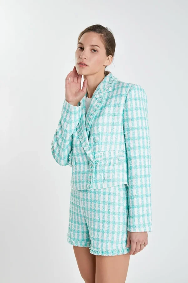 ENGLISH FACTORY Matching Sets | Blazers*- Textured Checkered Double Breasted Blazer