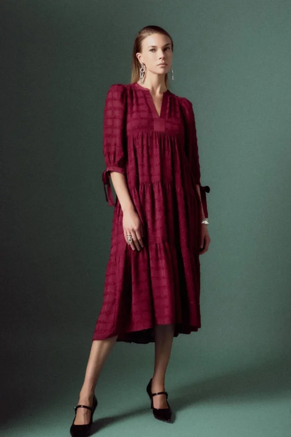 ENGLISH FACTORY Boho Dresses | Tops*- Textured Gridded Chiffon Dress