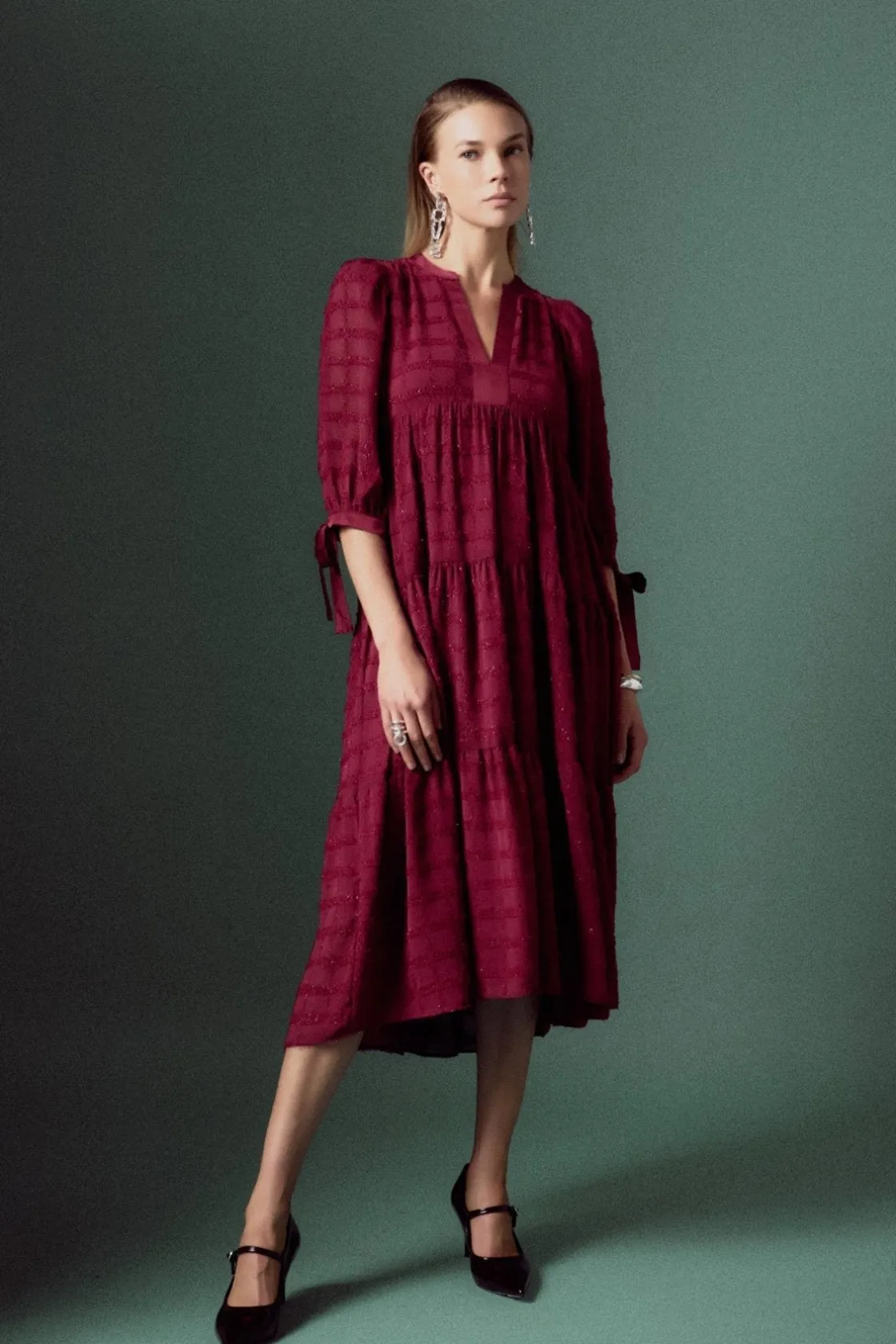 english_factory__textured_8-8.webp ENGLISH FACTORY Boho Dresses | Tops*- Textured Gridded Chiffon Dress