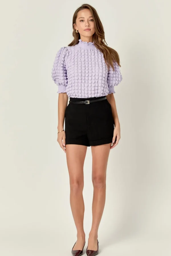 ENGLISH FACTORY Tops*- Textured Mock Neck Short Sleeve Blouse