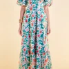 ENGLISH FACTORY Puff Sleeve | Floral Dresses*- Tie Back Maxi Dress MULTI