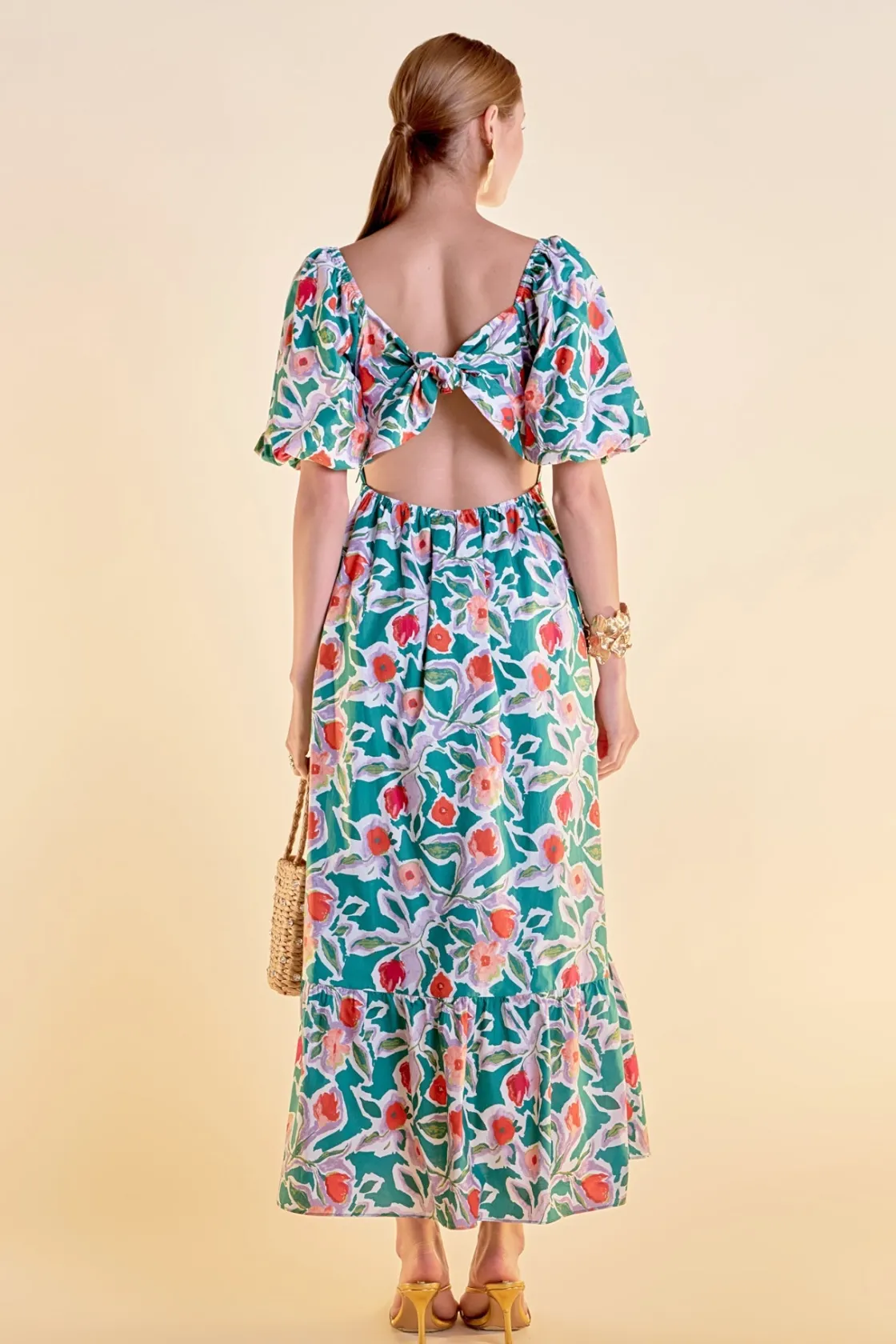 english_factory__tie_back_2.webp ENGLISH FACTORY Puff Sleeve | Floral Dresses*- Tie Back Maxi Dress MULTI