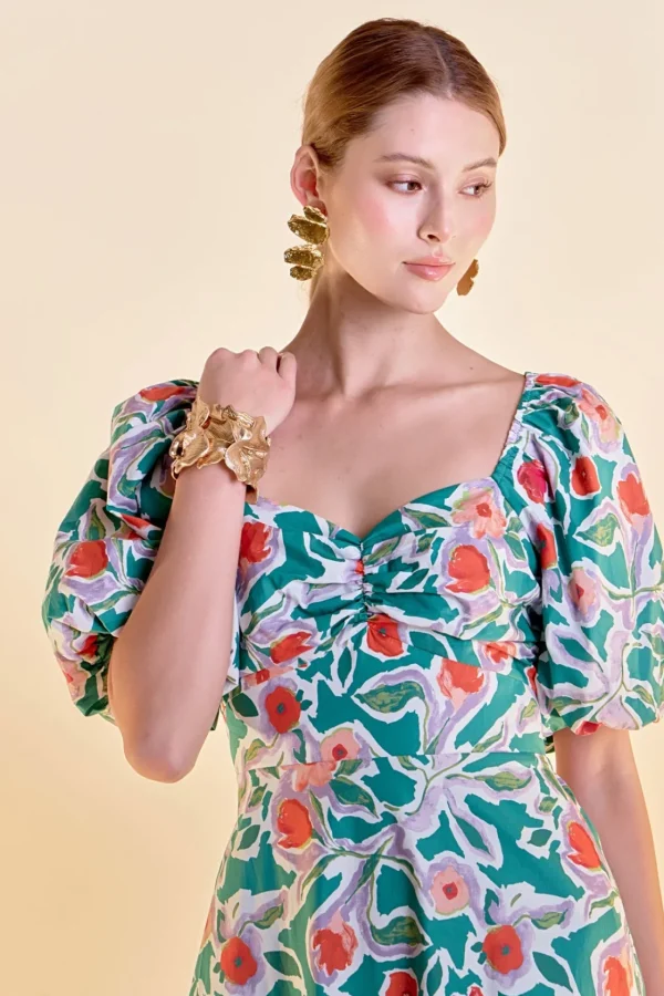 ENGLISH FACTORY Puff Sleeve | Floral Dresses*- Tie Back Maxi Dress MULTI