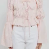 ENGLISH FACTORY Tops*- Tie Detailed Shirring Top with Long Sleeves BLUSH