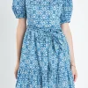 ENGLISH FACTORY Tops*- Tie Dye Print Braided Belt Mini Dress BLUE