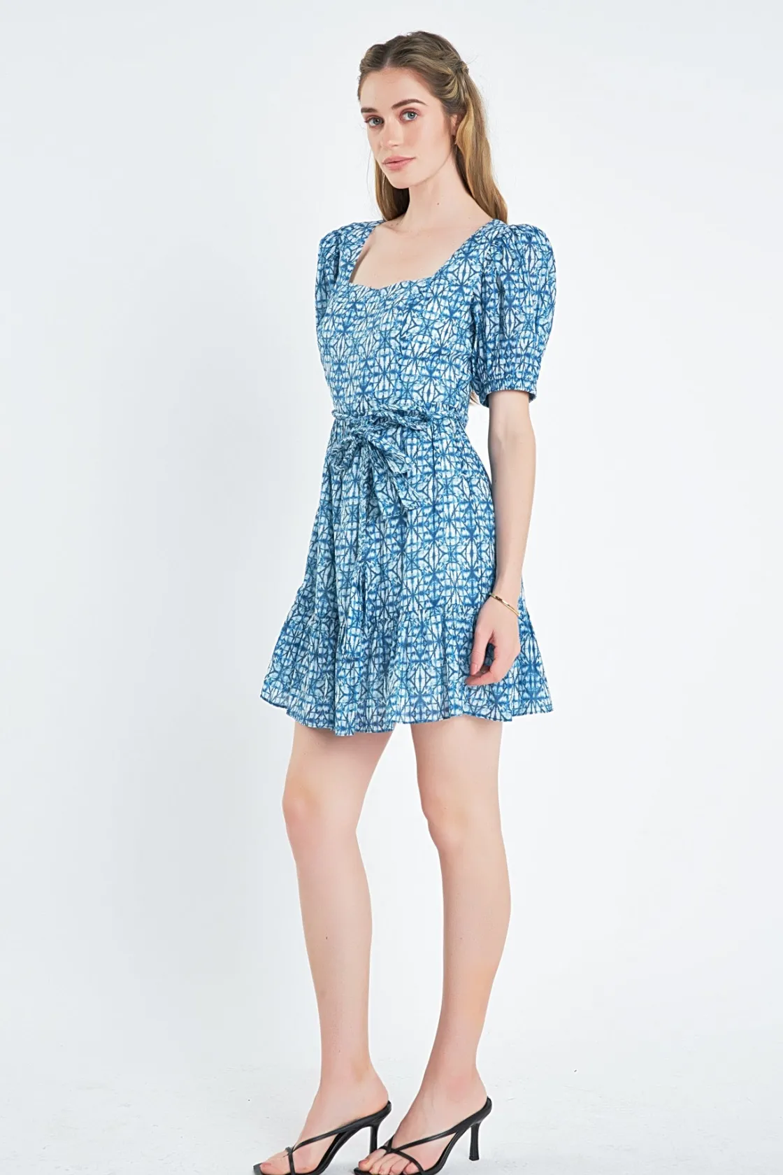 english_factory__tie_dye__1.webp ENGLISH FACTORY Tops*- Tie Dye Print Braided Belt Mini Dress BLUE