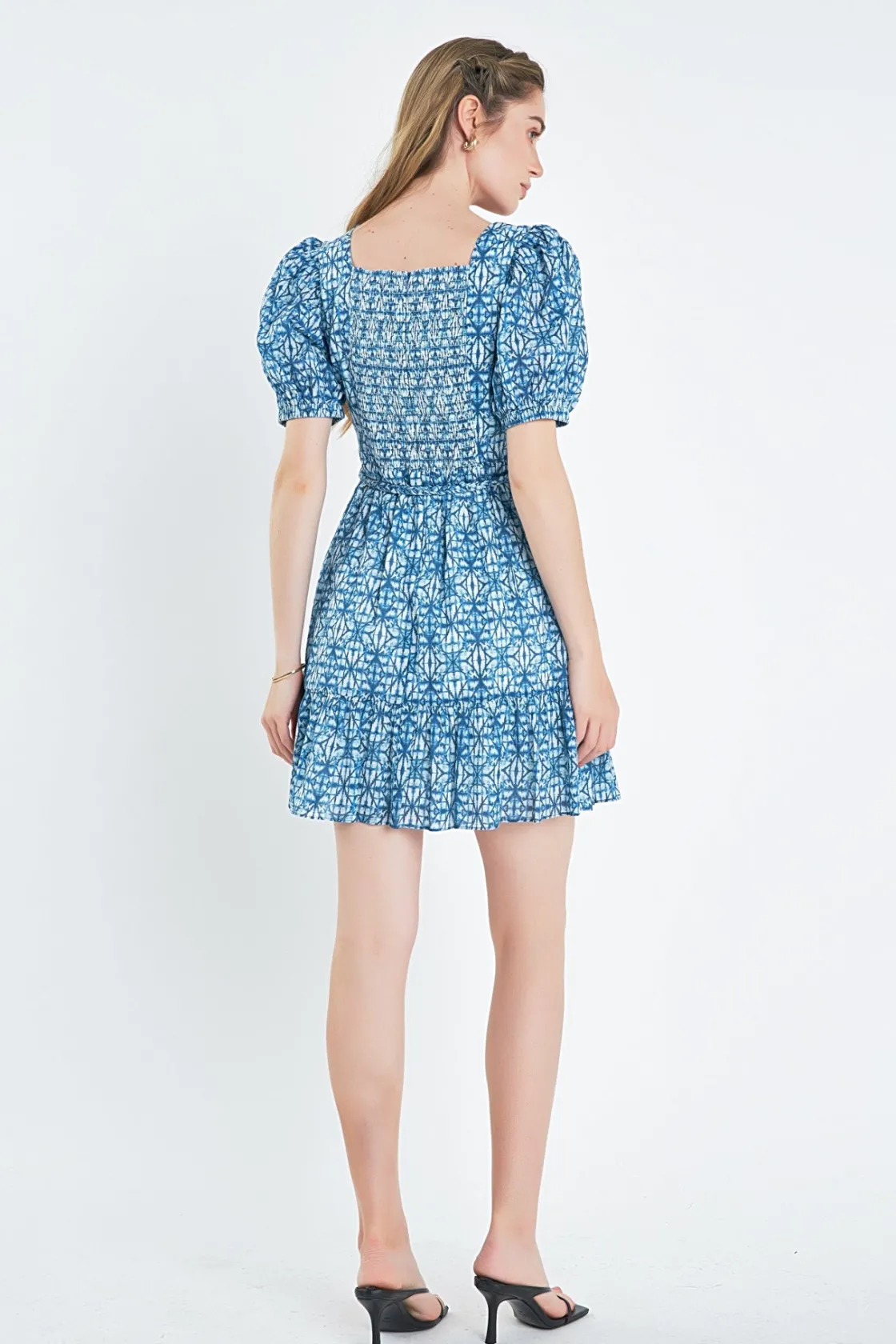 english_factory__tie_dye__2.webp ENGLISH FACTORY Tops*- Tie Dye Print Braided Belt Mini Dress BLUE