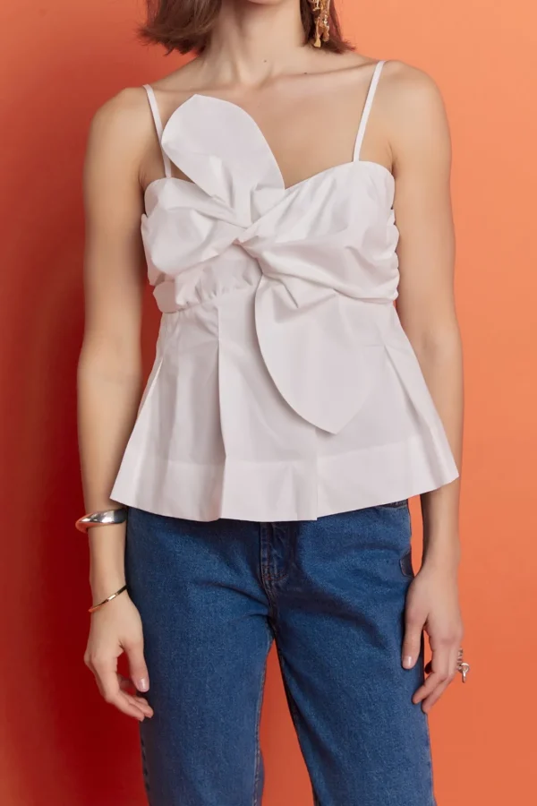 ENGLISH FACTORY Tops*- Tie Sleeveless Peplum Top WHITE