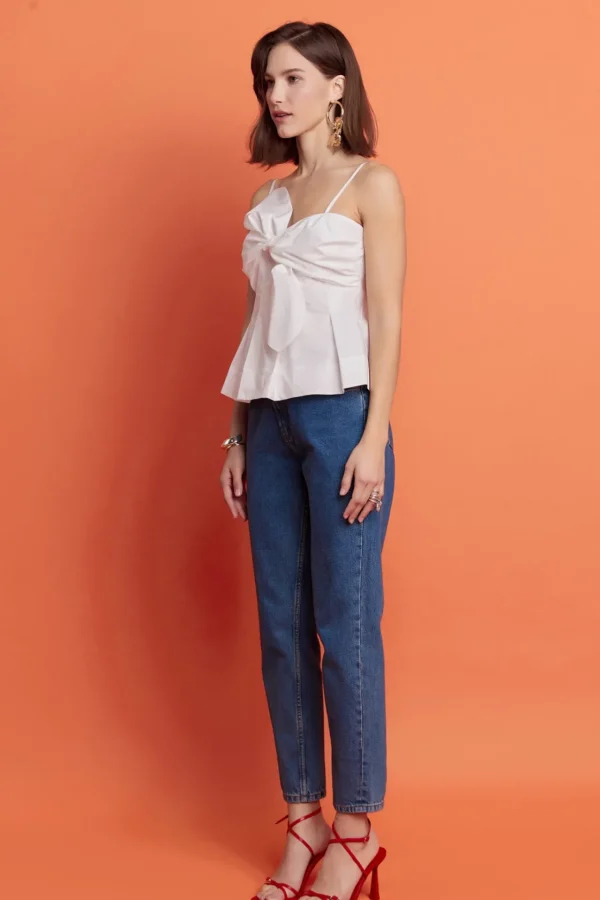 ENGLISH FACTORY Tops*- Tie Sleeveless Peplum Top WHITE