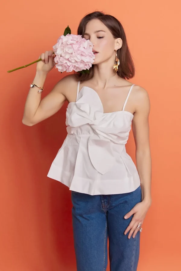 ENGLISH FACTORY Tops*- Tie Sleeveless Peplum Top WHITE
