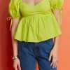 ENGLISH FACTORY Tops*- Tied Strap Puff Sleeve Woven Top