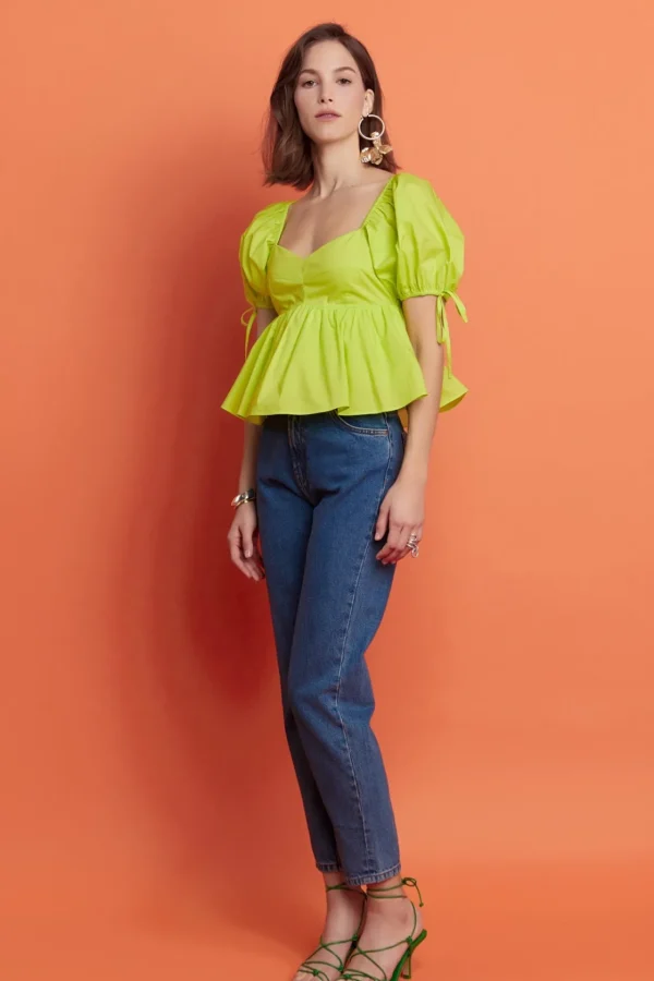 ENGLISH FACTORY Tops*- Tied Strap Puff Sleeve Woven Top