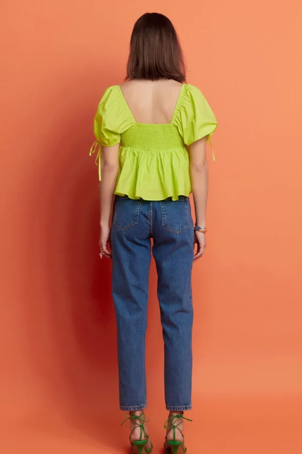 ENGLISH FACTORY Tops*- Tied Strap Puff Sleeve Woven Top