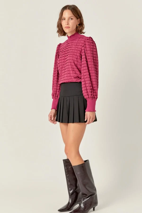 ENGLISH FACTORY Shirts & Blouses | Tops*- Tiered Jersey Top Mock Neck Blouse BERRY